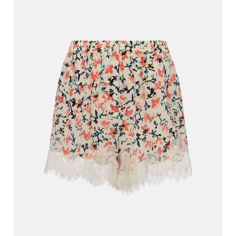 Ulla Johnson Noella floral lace-trimmed silk shorts