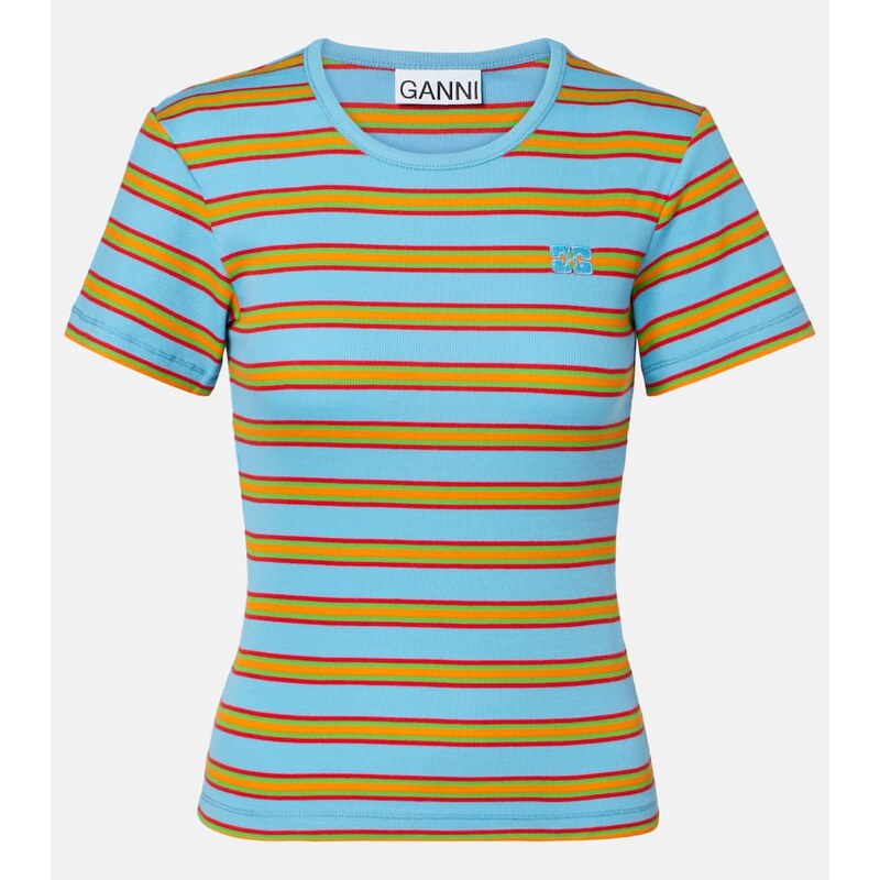 Ganni Striped cotton-blend T-shirt