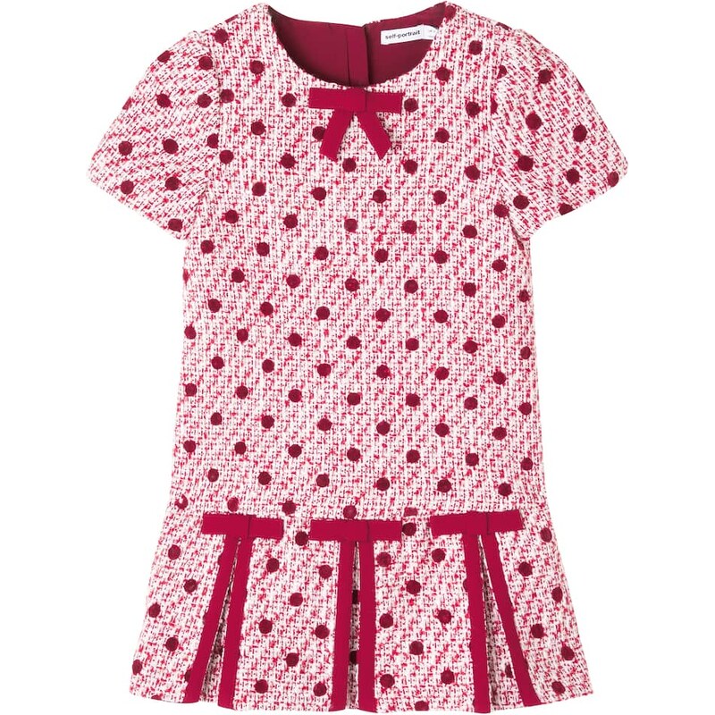 Self-Portrait Kids Bow-detail polka-dot bouclÃ dress