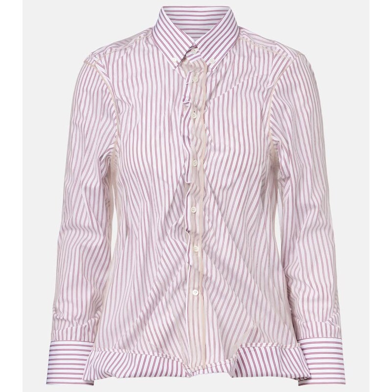 Maison Margiela Pinstriped ruffled cotton poplin shirt