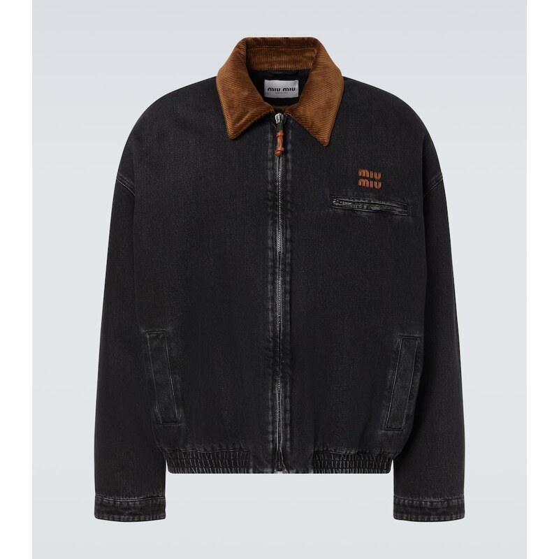 Miu Miu Corduroy-trimmed denim blouson jacket