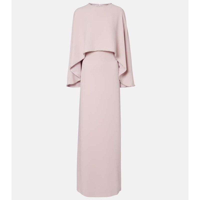 Costarellos Crystal-embellished caped gown