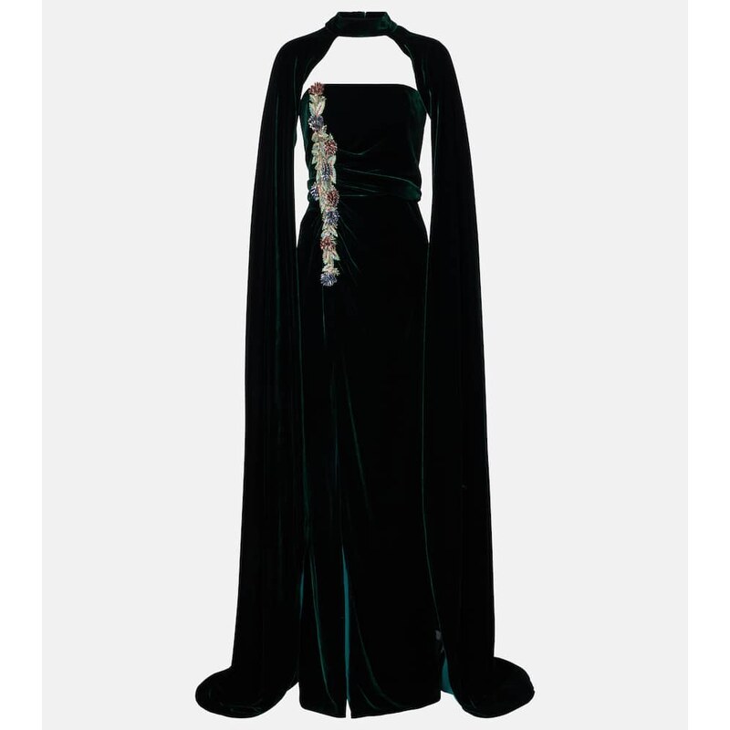 Costarellos Brisha caped embellished velvet gown