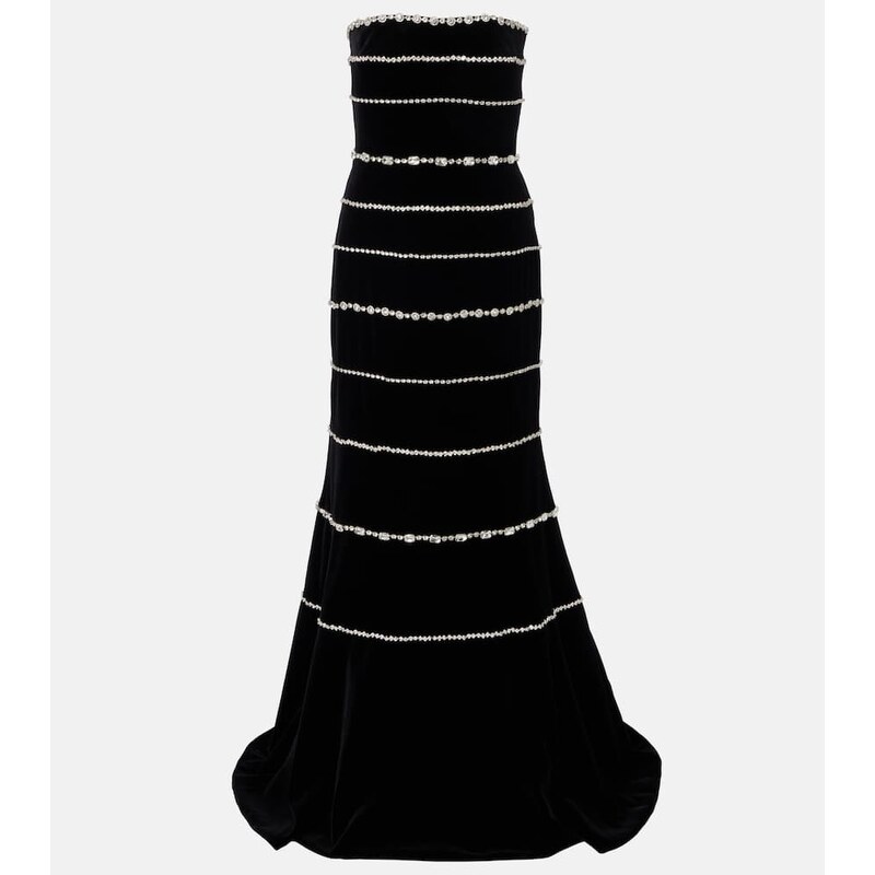 Costarellos Shaula crystal-embellished cotton velvet bustier