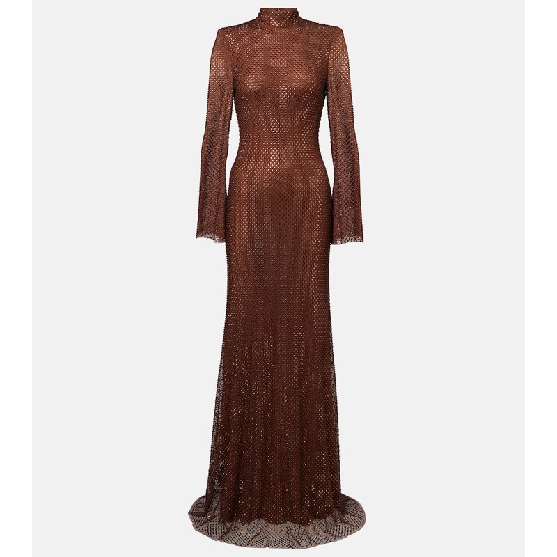 Self-Portrait Crystal-embellished mesh gown