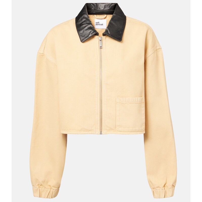 Self-Portrait Leather-trimmed denim jacket