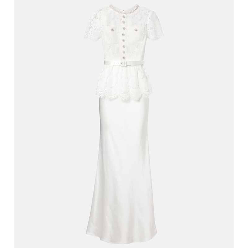 Self-Portrait Bridal embellished lace satin gown