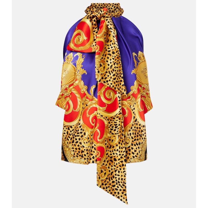 Versace Bow-detail printed silk satin top