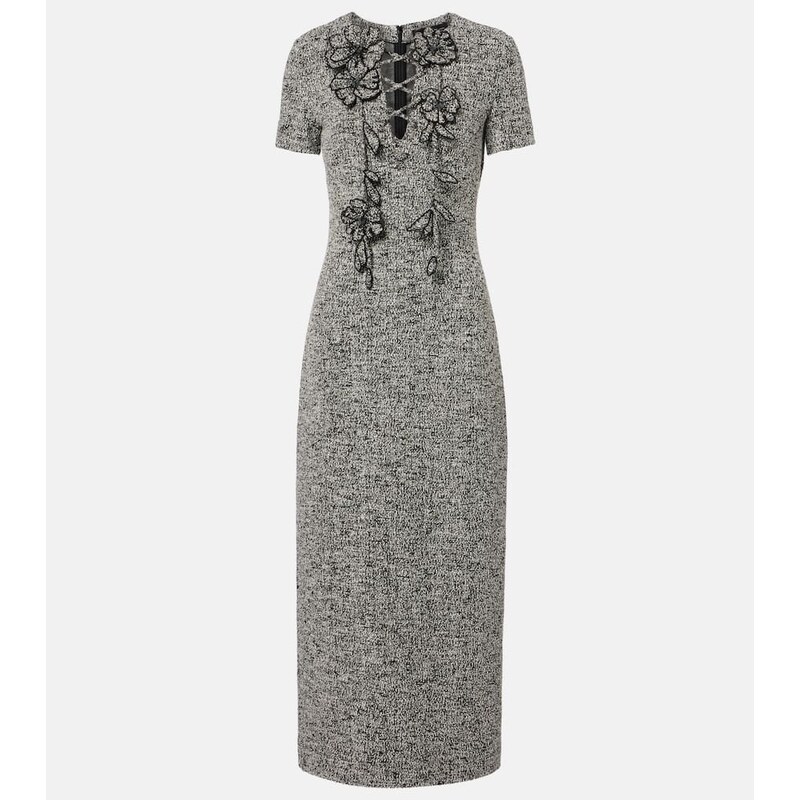 Oscar de la Renta Floral-appliquÃ cotton-blend tweed midi dress