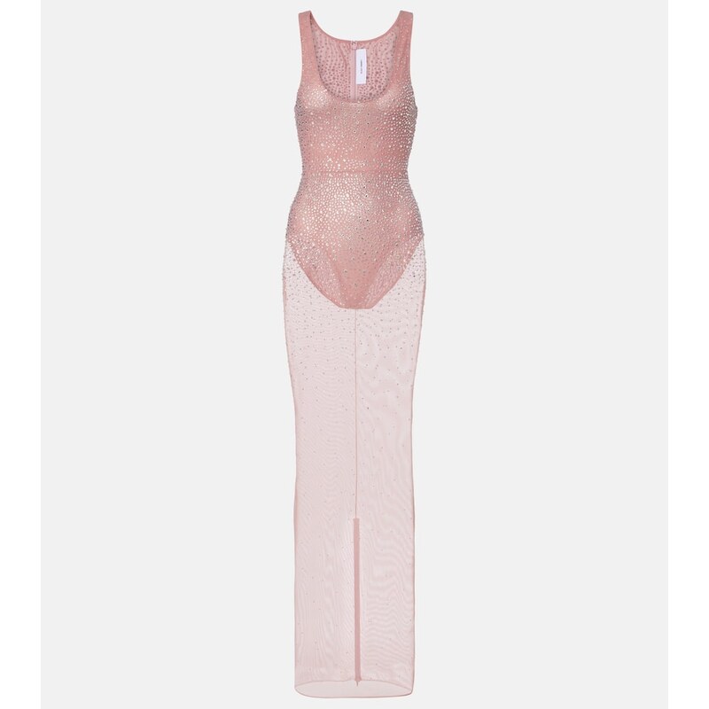 Alex Perry Crystal-embellished mesh maxi dress