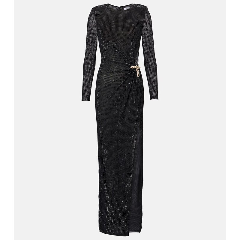 Self-Portrait Rhinestone-embellished mesh maxi dress