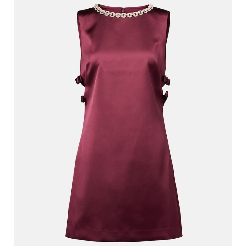 Self-Portrait Bow-detail embellished satin minidress