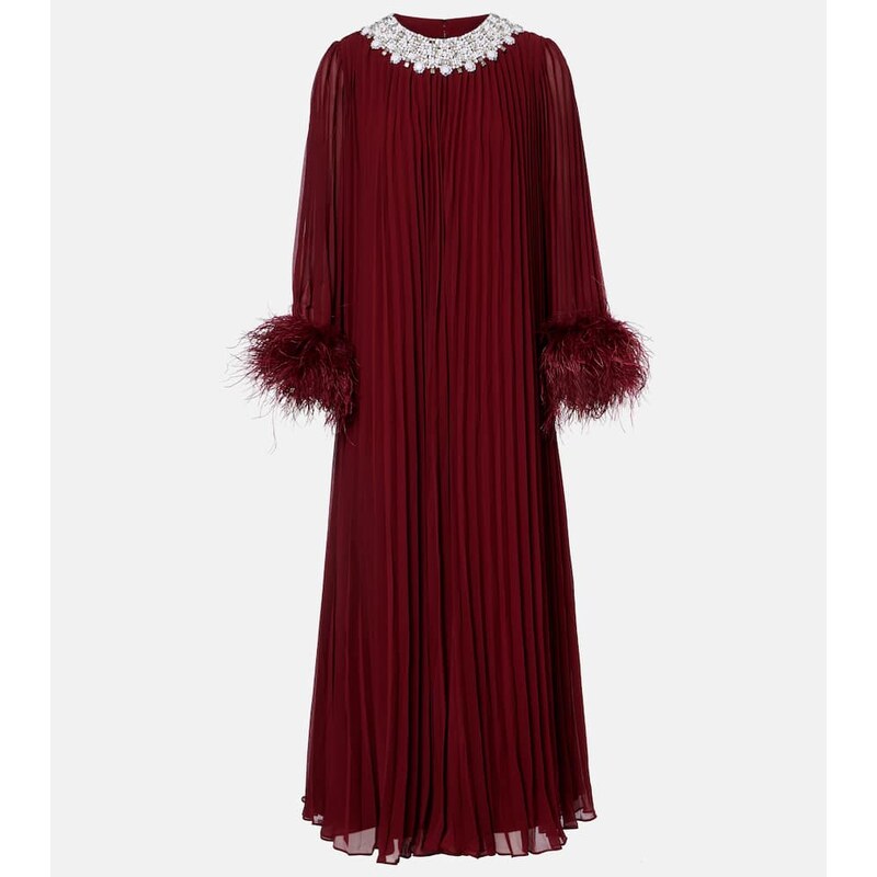 Self-Portrait Embellished feather-trimmed chiffon maxi dress