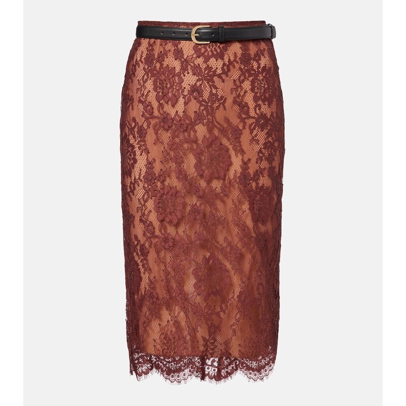 Self-Portrait Belted floral lace midi skirt
