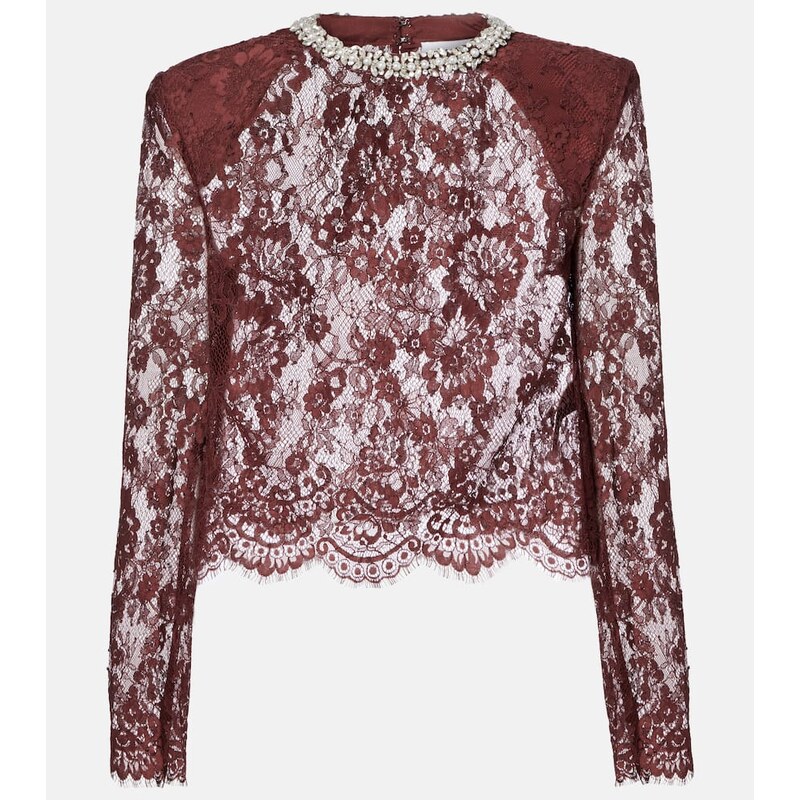 Self-Portrait Embellished lace top