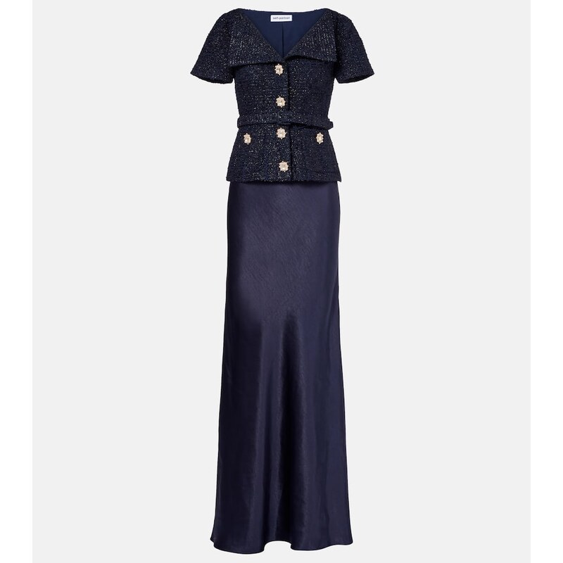 Self-Portrait Embellished bouclÃ and satin maxi dress