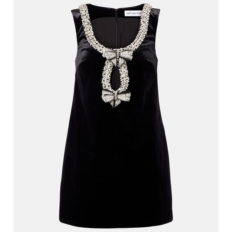Self-Portrait Crystal-embellished velvet minidress