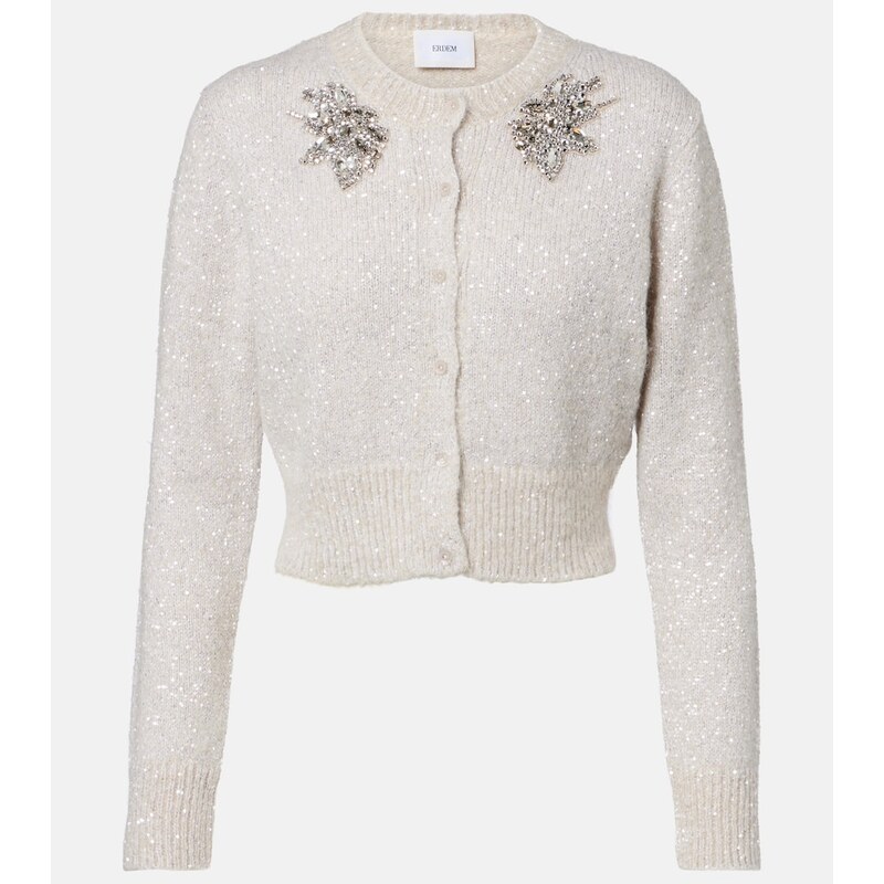 Erdem Embellished cropped alpaca-blend cardigan