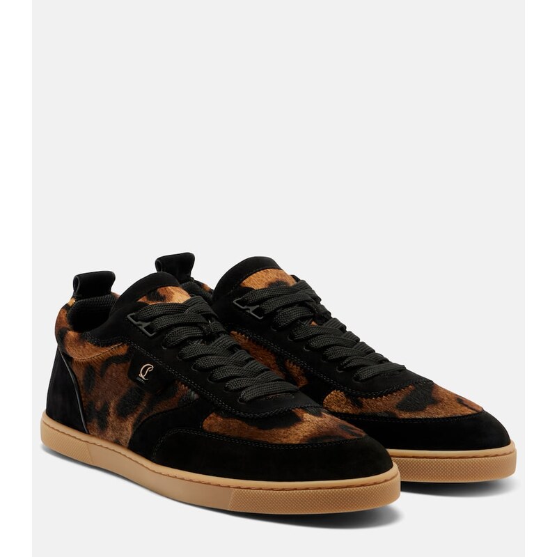 Christian Louboutin Suede-trimmed calf hair sneakers