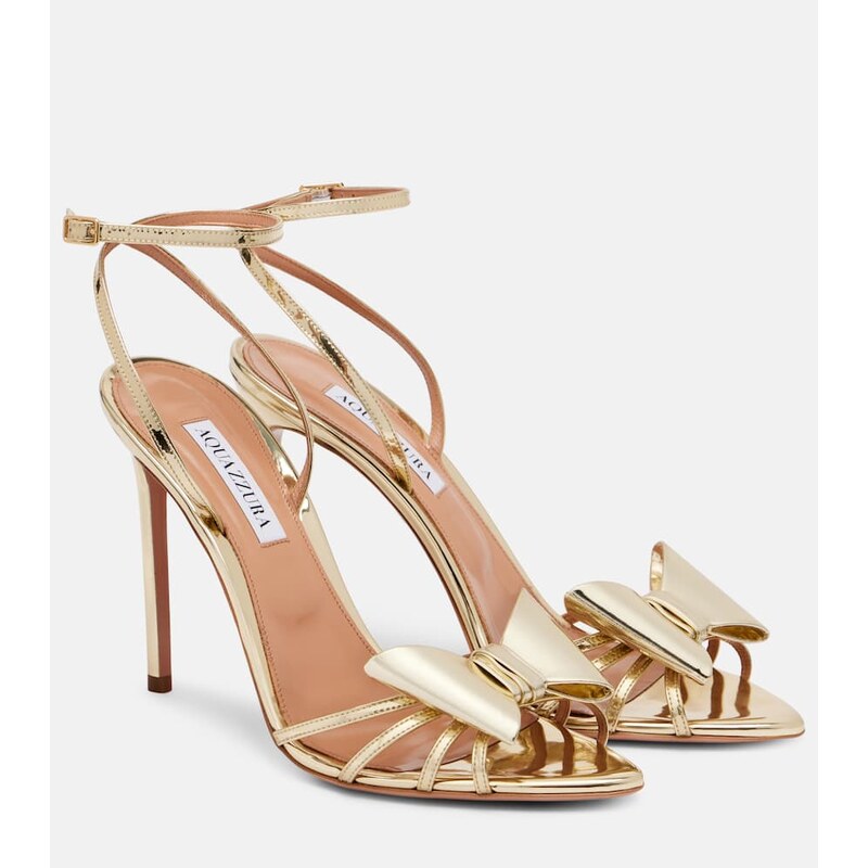 Aquazzura Black Tie 105 mirrored faux leather sandals