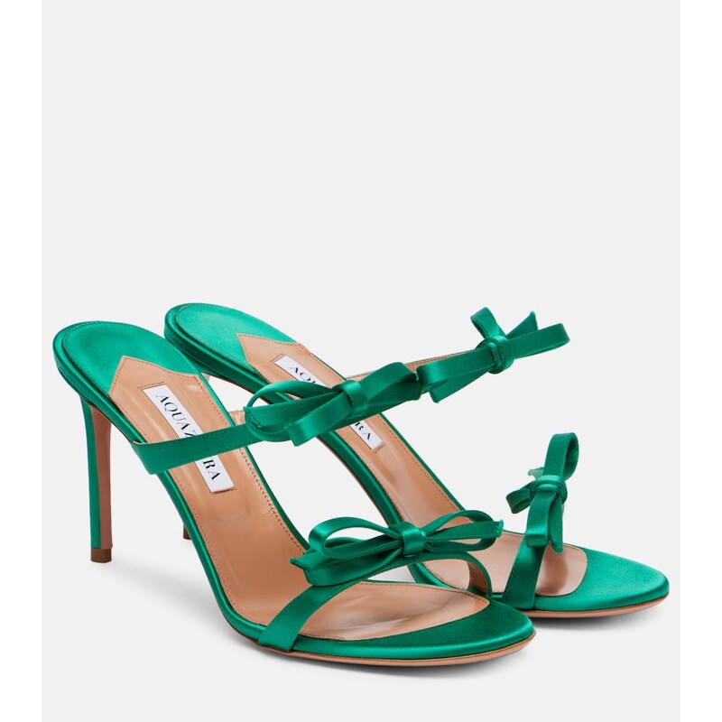 Aquazzura Soave 85 bow-detail satin mules