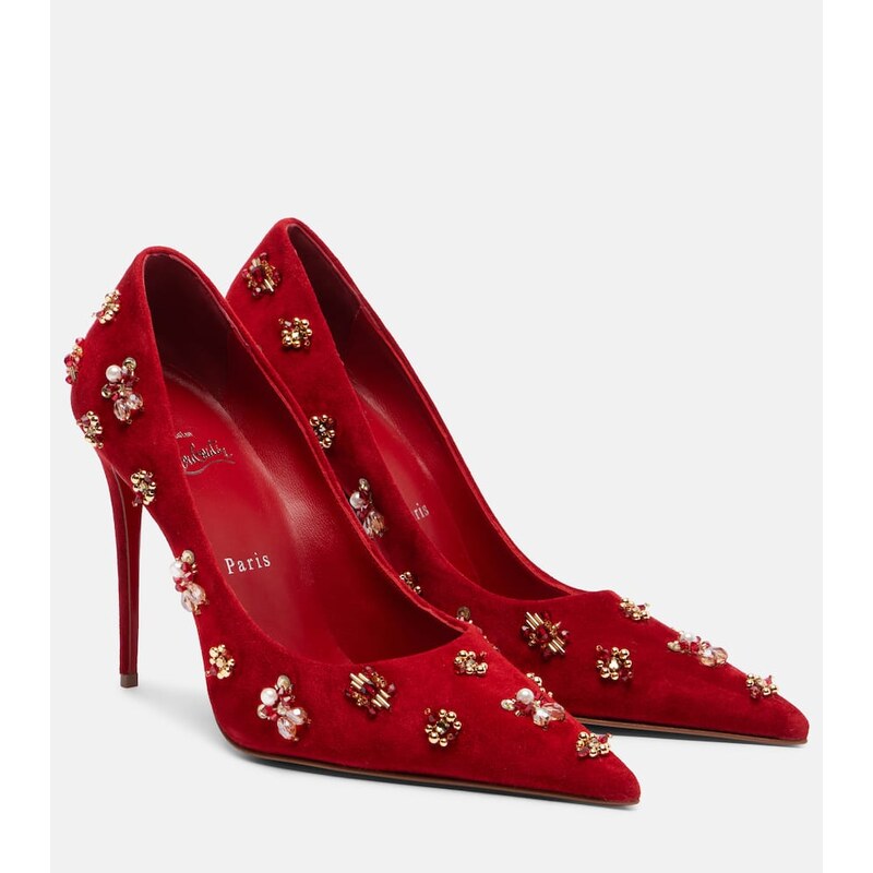 Christian Louboutin Mix Kate 100 embellished suede pumps