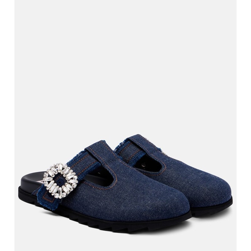 Roger Vivier Slidy Viv embellished denim mules
