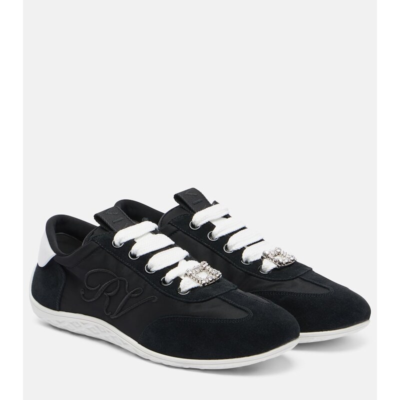 Roger Vivier Viv Low suede-trimmed satin sneakers