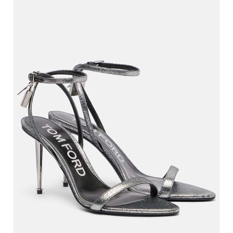 Tom Ford Padlock 85 kovové sandály v barvě Dark Silver