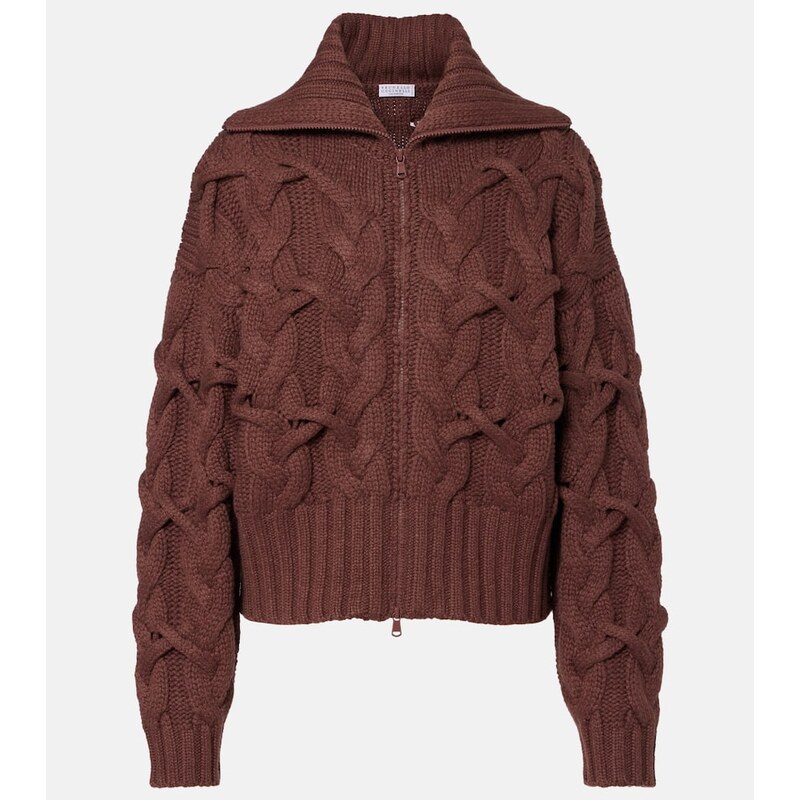 Brunello Cucinelli Cable-knit cashmere zip-up cardigan