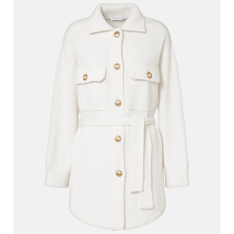 Brunello Cucinelli Belted wool, cashmere, and silk cardigan