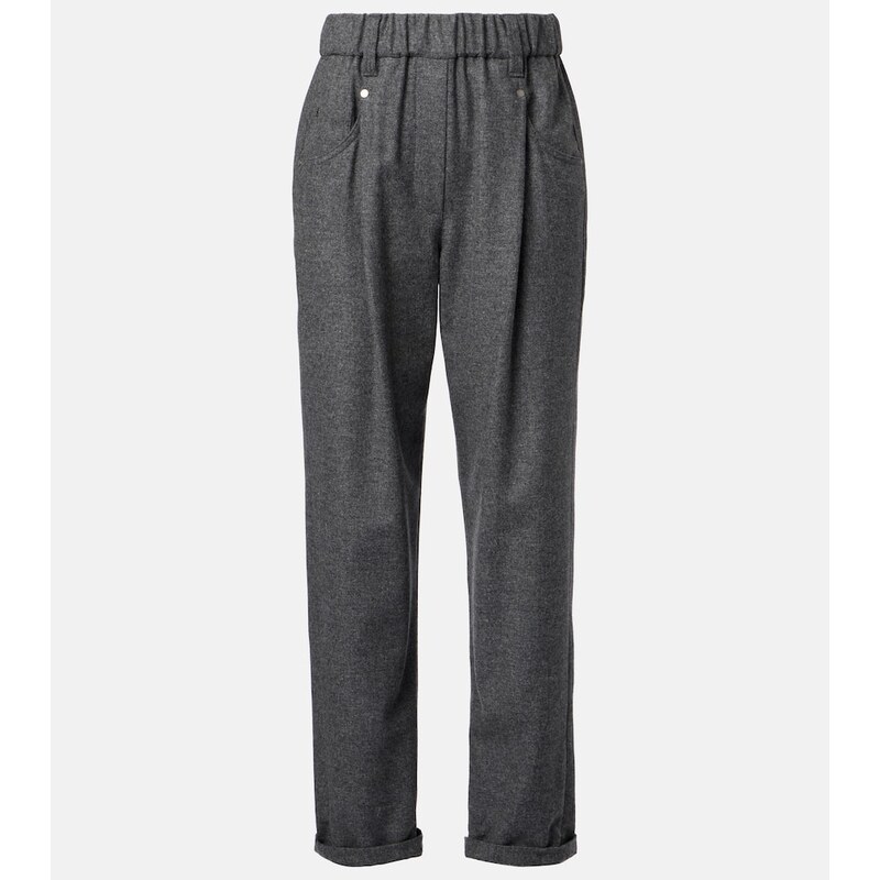 Brunello Cucinelli Cropped wool and cashmere straight pants