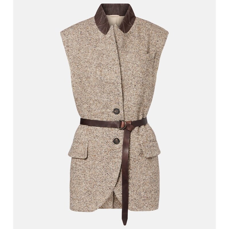 Brunello Cucinelli Belted wool and silk-blend vest