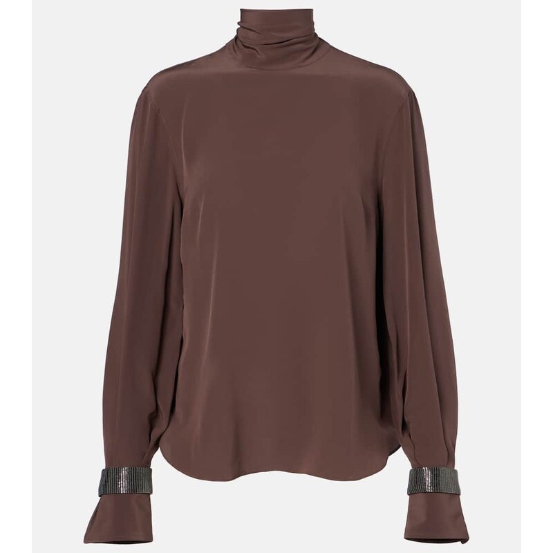 Brunello Cucinelli Monili turtleneck silk blouse