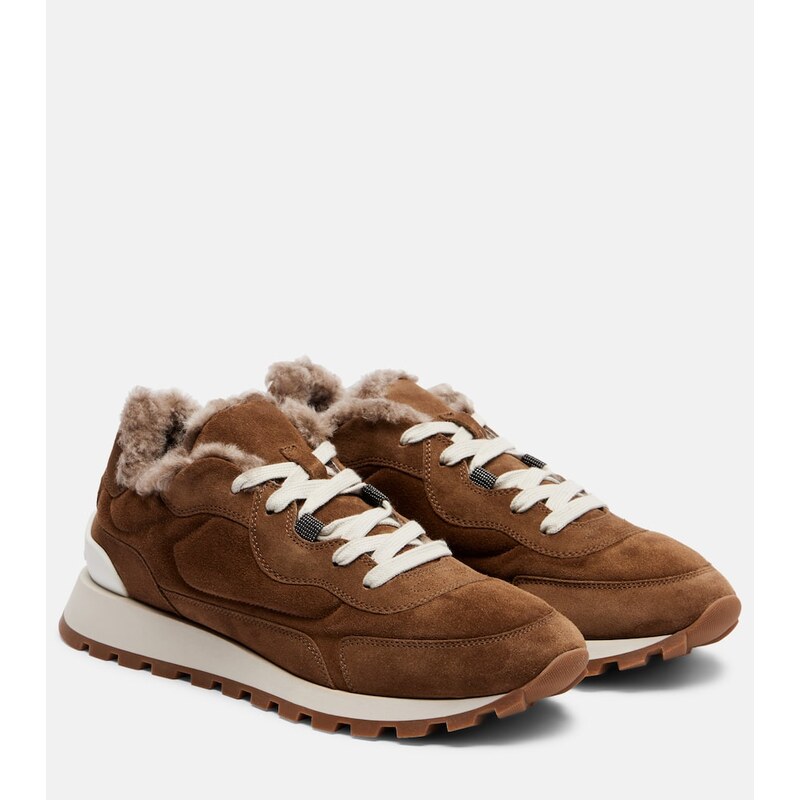 Brunello Cucinelli Runner Monili suede and canvas sneakers