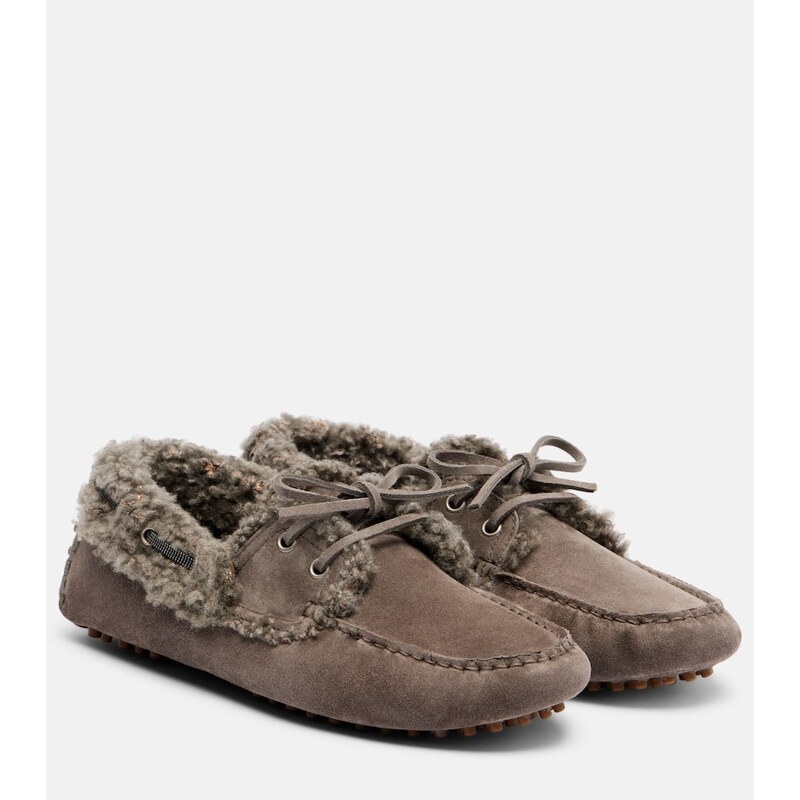 Brunello Cucinelli Monili shearling-trimmed suede moccasins