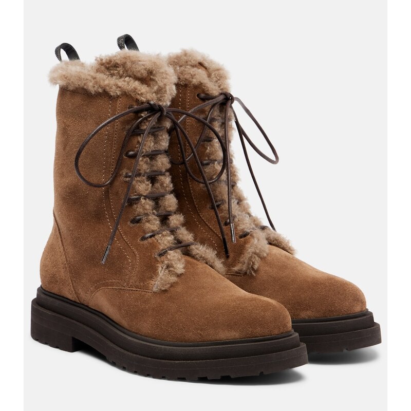 Brunello Cucinelli Monili shearling-lined suede combat boots