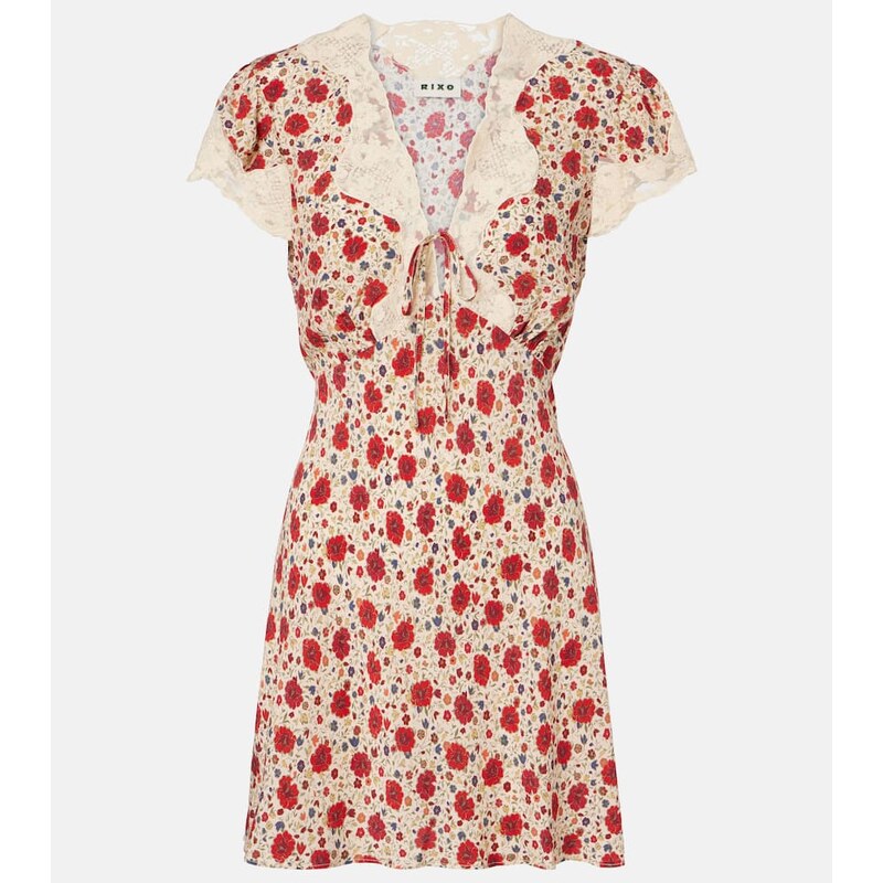 Rixo Lacie lace-trimmed floral minidress