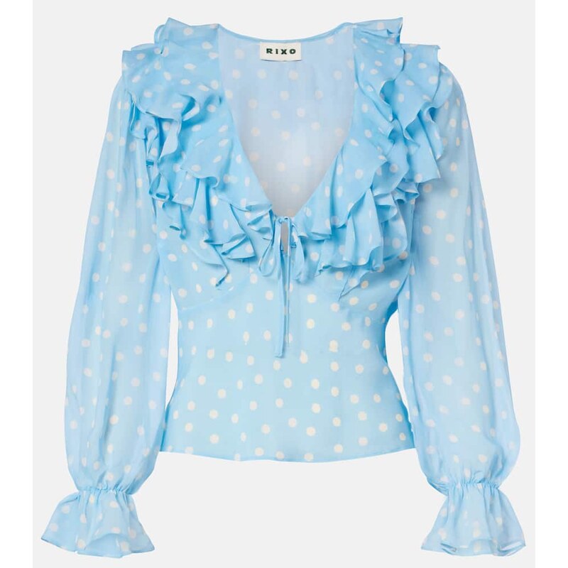 Rixo Lasca polka-dot silk top