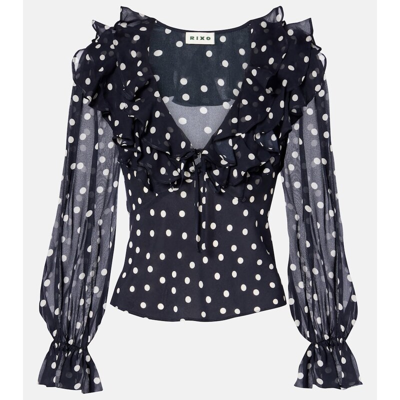 Rixo Lasca polka-dot silk top