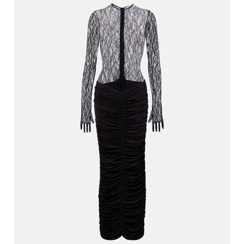 The New Arrivals Ilkyaz Ozel Vivienne ruched lace maxi dress