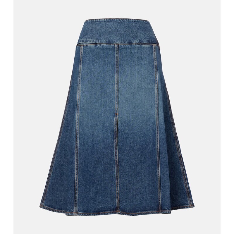 Alaïa Mid-rise denim midi skirt
