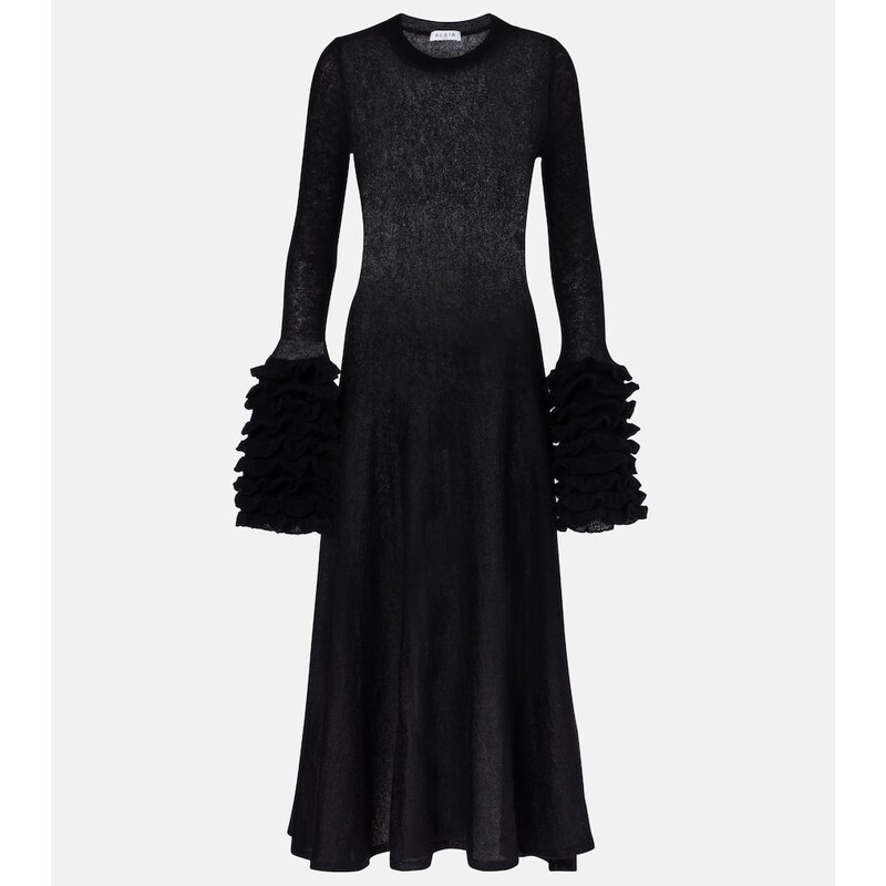 Alaïa Ruffled mohair and wool-blend midi dress
