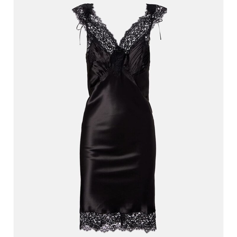 Saint Laurent Lace-trimmed silk satin slip dress
