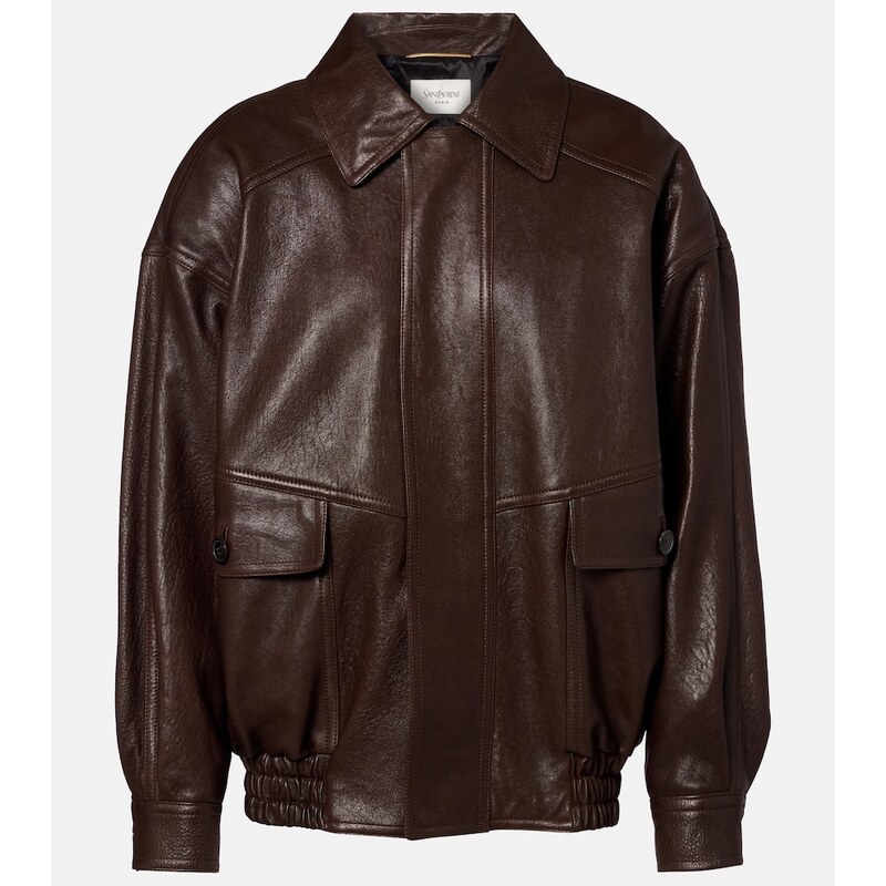 Dámský bomber z kůže Saint Laurent v hnědé barvě