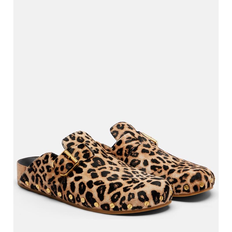 Veronica Beard Fern leopard-print calf hair mules