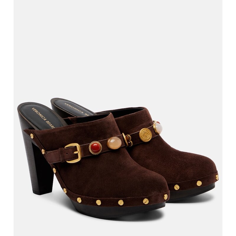 Veronica Beard Giana embellished suede platform mules