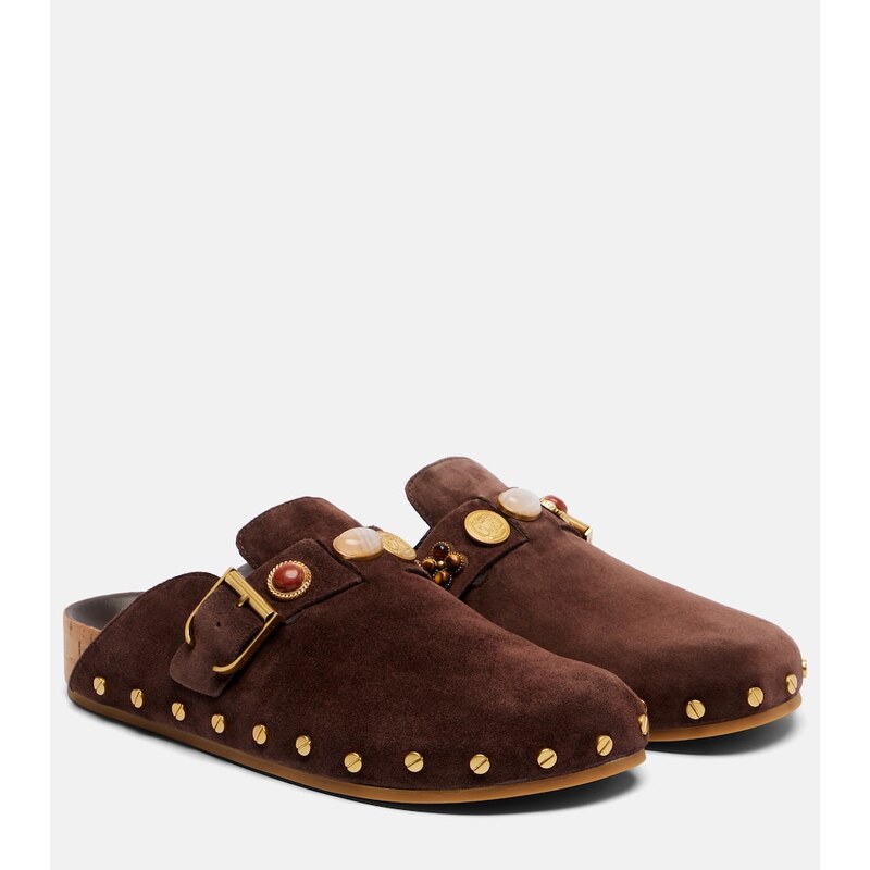 Veronica Beard Fern embellished suede mules