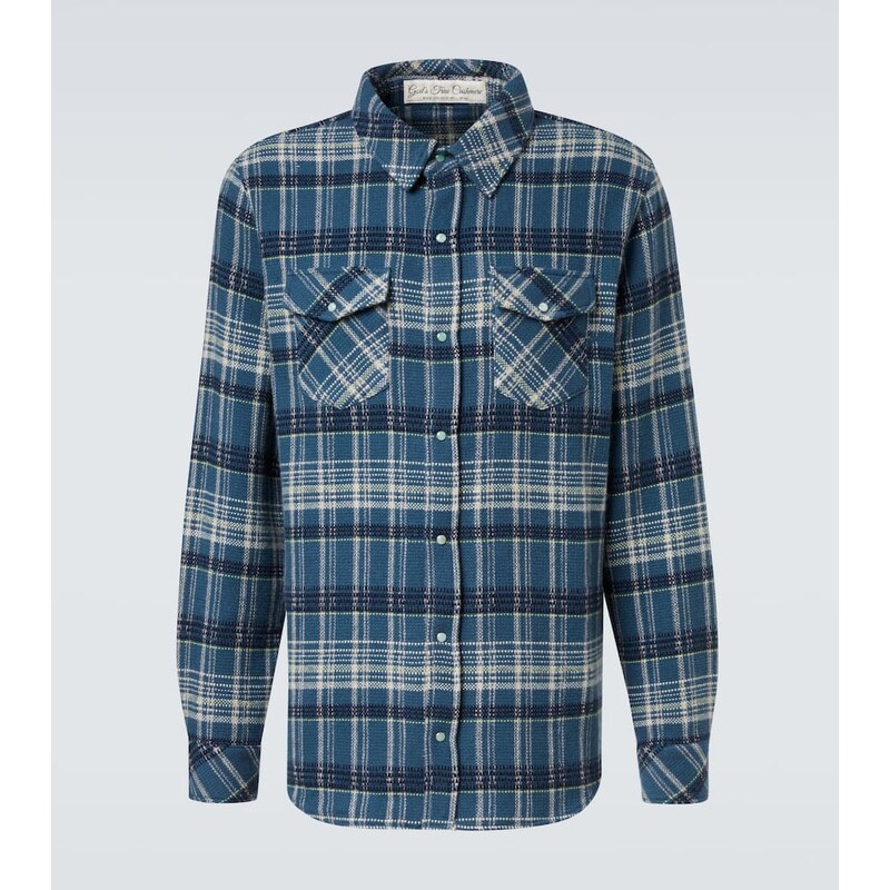Gods True Cashmere Fantasia plaid cashmere shirt with emerald
