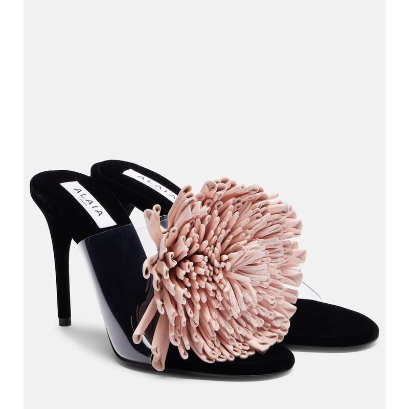 Alaïa Floral-appliqué asymmetric mules
